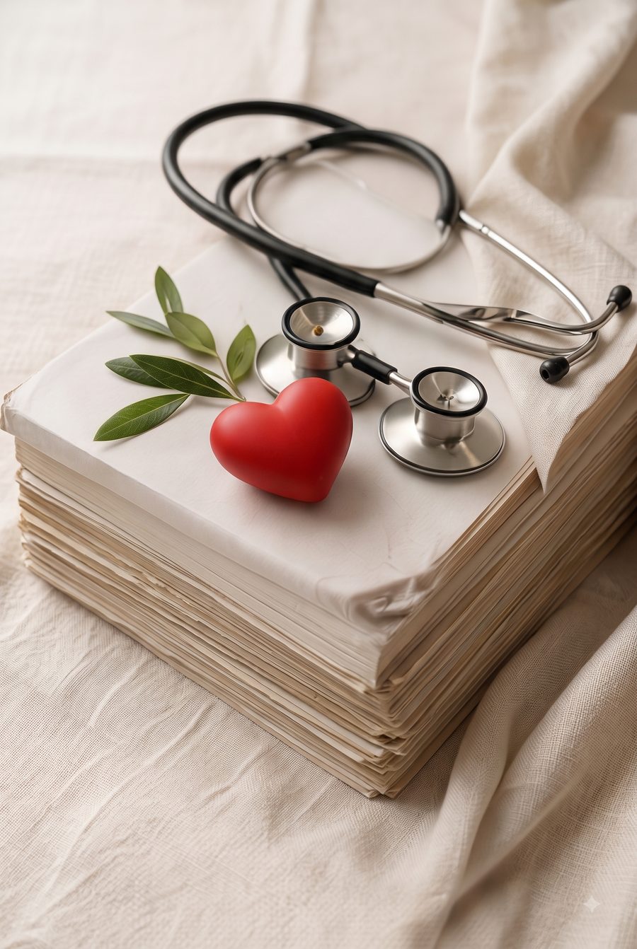 Stethoscope and a red heart resting on patient records — cardiac care by Dr. Uday Sankar Das